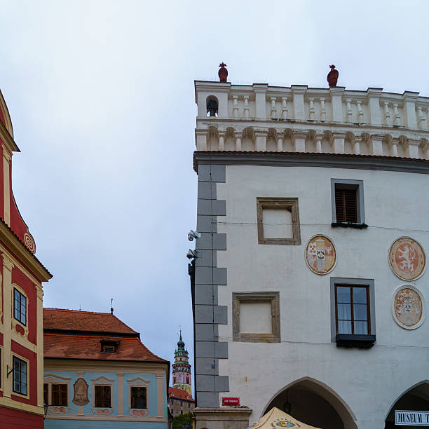 Cesky Krumlov, Czech Republic - September 28, 2025: View of alleys, various buildings, in the old town of Cesky Krumlov, the South Bohemian Region of the Czech Republic