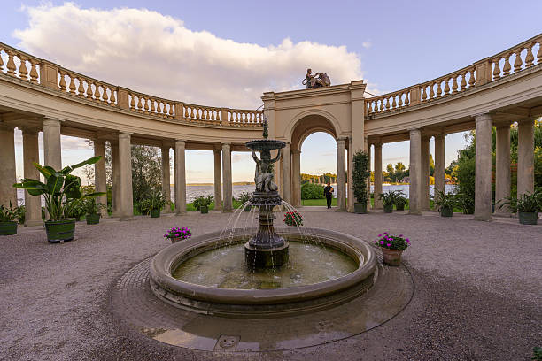 Schwerin, Germany - September 30, 2025: View of the Schwerin Castle yard and gardens, in Schwerin, Mecklenburg-Vorpommern, northeast Germany