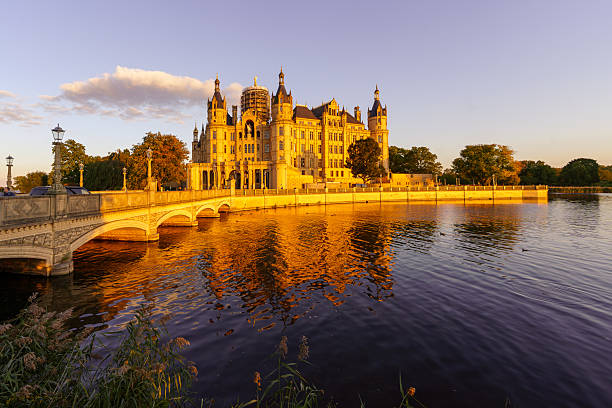 Aerial autumn cityscape panorama of Schwerin city, Mecklenburg-Vorpommern, Germany - October 2022
