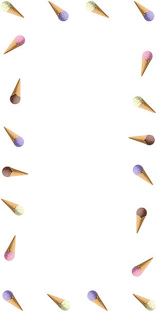 Vertical white background with colorful border composed of ice cream cones.
