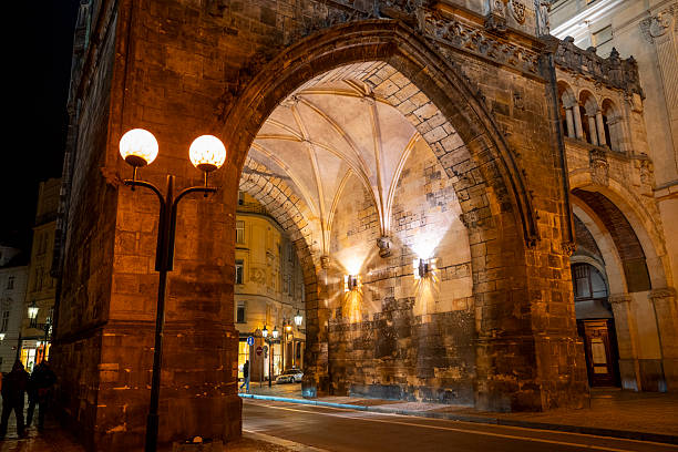 Prague streets and statues at night