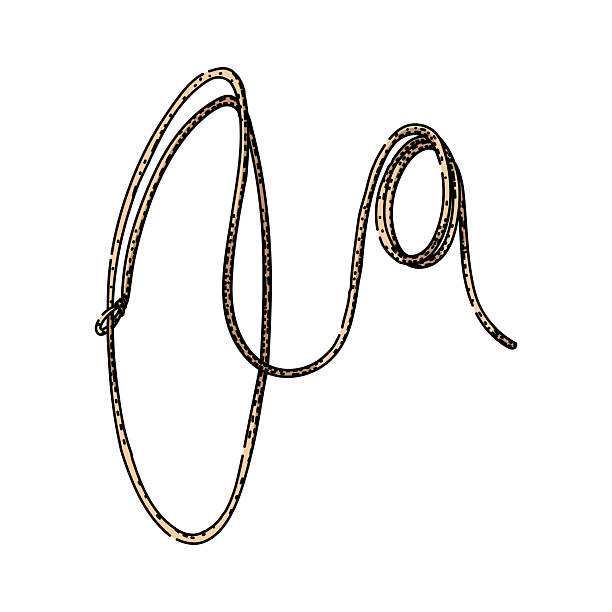 Hand drawn lasso rope forming a loop and knot, showcasing a rustic, traditional western tool used for herding, cowboy culture, and rodeo events, with a vintage aesthetic