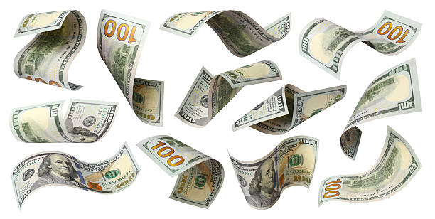 istock Set of flying 100 dollars banknotes, isolated on white background 2251143748