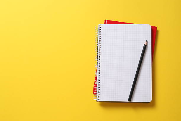 istock Flat lay with pencil and notebook on color background, top view 2251145709