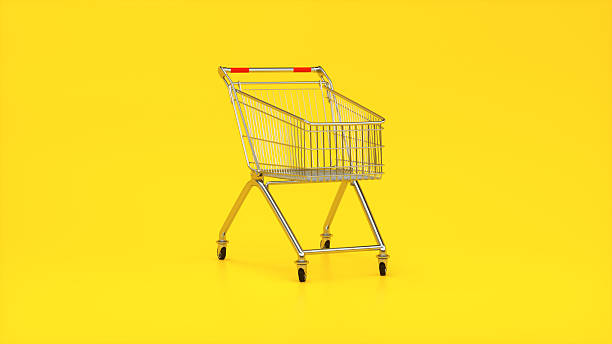 istock 3D Chrome Shopping Cart on Yellow Studio Background 2251155579