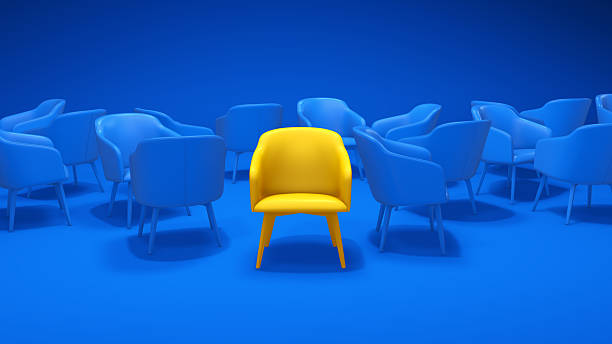 istock Unique Yellow Chair Among Blue Chairs in 3D Studio 2251155848