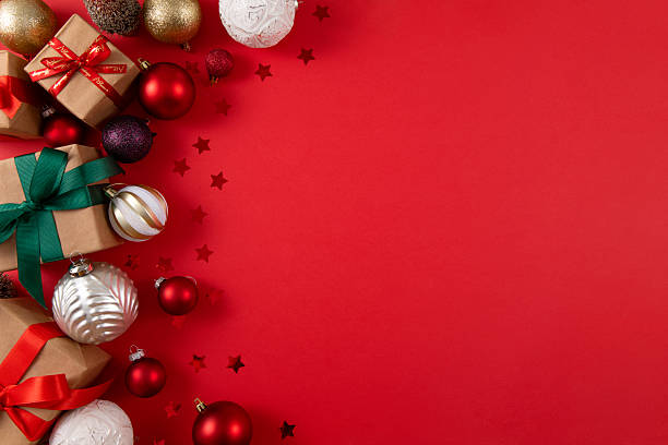 istock Red Christmas background with ornaments 2251158086
