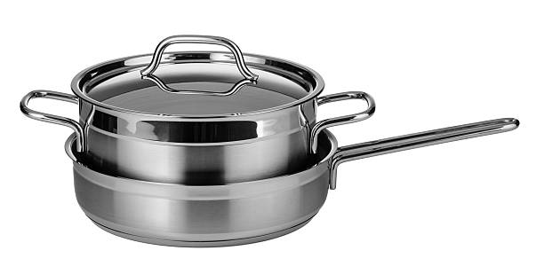 istock Set of stainless steel dishware isolated on white background 2251159055