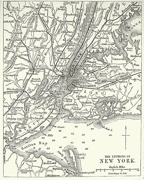 American history, Map environs of New York, USA, Victorian, Vintage illustration 19th century 1870s