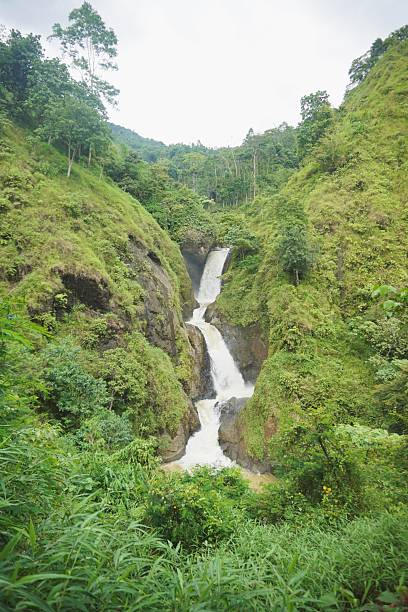 istock Majestic multi–tier waterfall flowing through lush green cliffs in a tropical rainforest. 2251166452