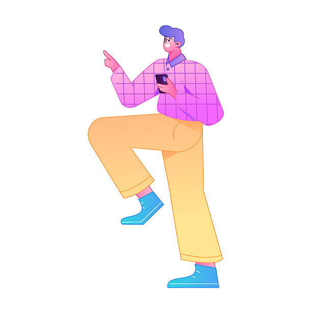 istock Vector gradient illustration of a character holding a mobile phone and engaging in social interaction. 2251170867