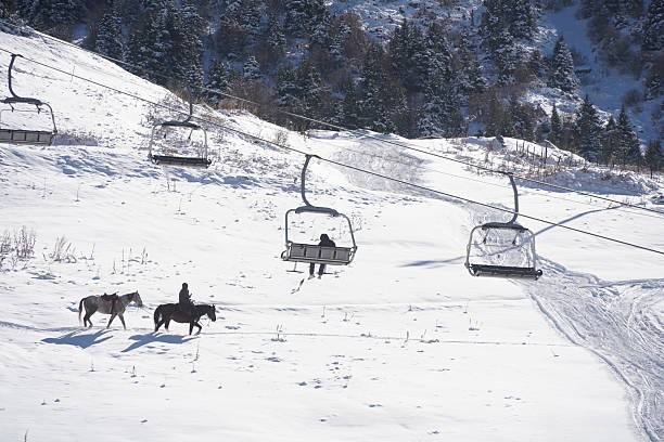 Almaty, Kazakhstan - 11.16.2025 :  The ropeway. Shymbulak Ski Resort.