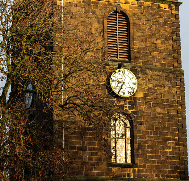 Close-up of the English church in a sunny autumn day