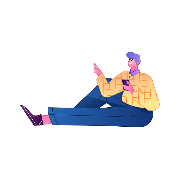 istock Vector gradient illustration of a character holding a mobile phone and engaging in social interaction. 2251176146