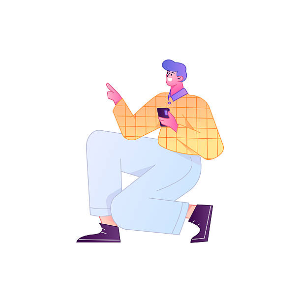 istock Vector gradient illustration of a character holding a mobile phone and engaging in social interaction. 2251181038