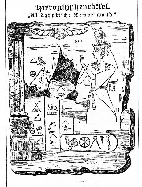 istock Ancient Egyptian Temple Wall, Hieroglyph Picture Puzzle, 19th Century – Illustration 2251189547