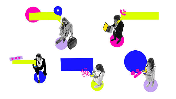 istock Group of professionals communicating through colorful chat bubbles in abstract digital collage 2251192255