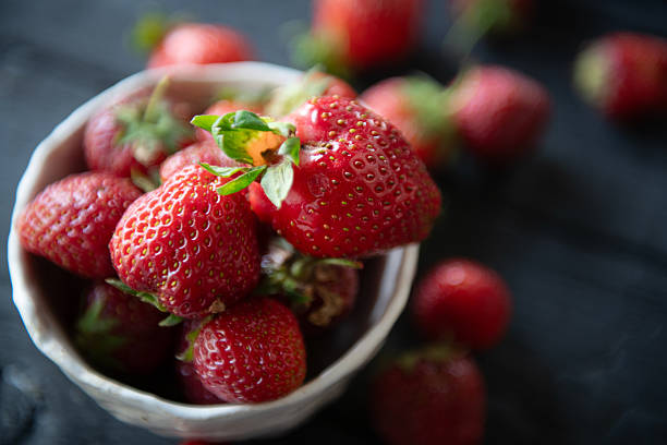 Fresh red strawberries from above. Ripe strawberry