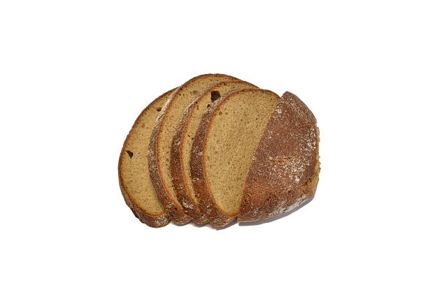 Slices of bread baked from rye flour isolated on white background.