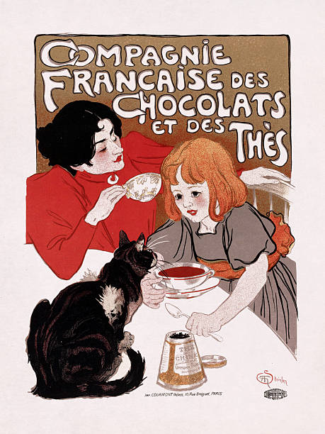 Color lithograph poster by Théophile Alexandre Steinlen to advertise about the Compagnie Française des Chocolats et des Thés (French chocolate and tea company). The company closed long time ago.