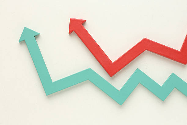 istock Multicoloured arrows pointing up and down. Symbolise growth progress, success in business finance. Rising bars of graphs represent market trends, return on investment, business development, financial graphs. 2251202016