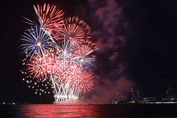 istock Colorful firework with bokeh light up the sky. New Year celebration, Abstract holiday background 2251210247