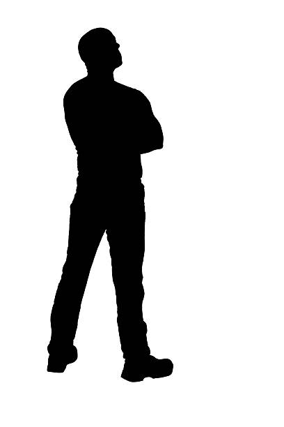istock silhouette of  back side view of a man standing looking up arms crossed on white background 2251214082