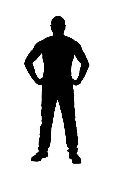 istock silhouette of  front view of a man standing arms akimbo on white background 2251214084