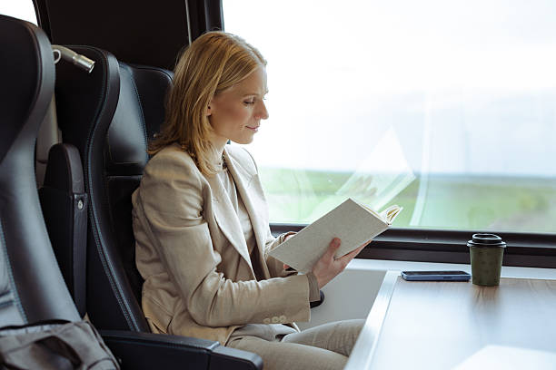 istock Business traveler reads a book on a train 2251222655