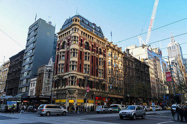 Melbourne, Australia - July 16, 2009. Outdoor scene showing the corner of Collins and Elizabeth street in Melbourne.