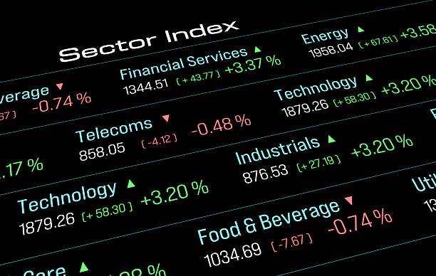 istock Ticker board, stock market and exchange, sector index. 2251223713