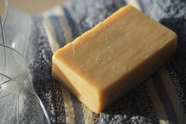 istock Handmade soap on a textured towel in natural light 2251233090