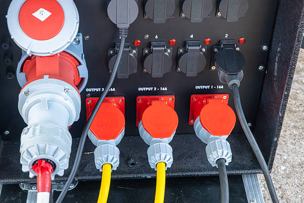 istock Industrial Power Panel With Cables and Red Connectors on Portable Electrical Unit 2251248227