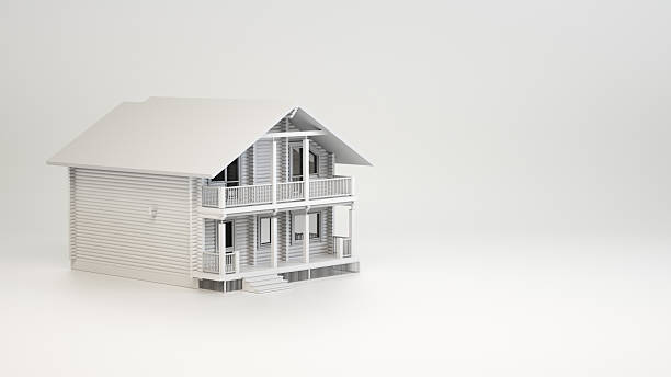 istock 3D Two-Story White Log House with Balcony — Minimal Clay Studio Render 2251248654