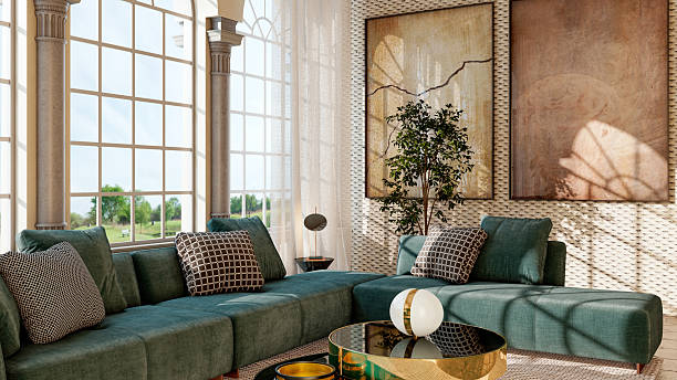istock Large luxury modern bright interiors Living room mockup illustration 3D rendering image 2251249873