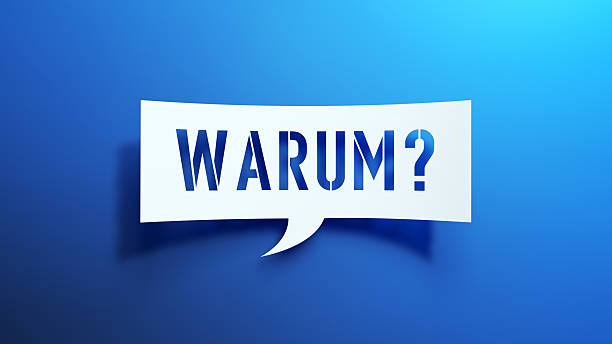 istock Cut-Out Speech Bubble with “WARUM?” Text on Blue Background — 3D Illustration 2251250218