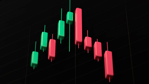 istock 3D Candlestick Chart – Glossy Green & Red Trading Bars on Dark Graph Background 2251250392