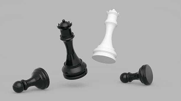 istock Black and White Queens – Minimalist Chess Duel on Soft Gray Background 2251250396
