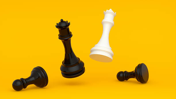 istock Black and White Queens – Dramatic Chess Duel on Vibrant Orange Background 2251250400