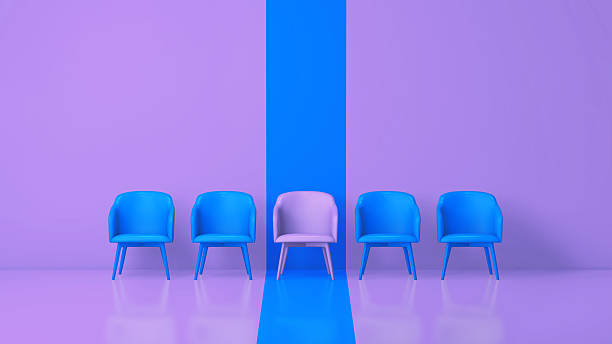 istock Purple Accent Chair in Blue Seating Lineup (3D) 2251250779