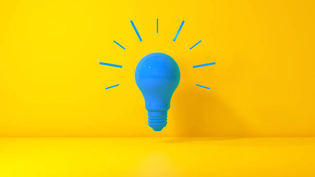 istock Blue Light Bulb Idea Concept on Yellow Background – 3D Illustration 2251250842