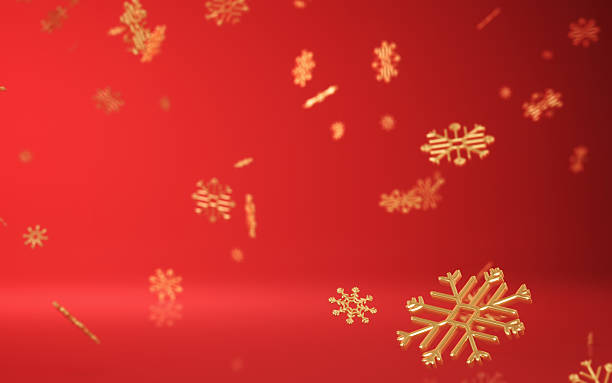 istock Christmas-Themed Red Background with Golden Snowflakes 2251254193