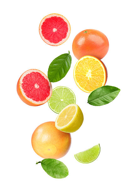 istock Many different fresh citrus fruits falling on white background 2251271118