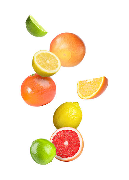 istock Many different fresh citrus fruits falling on white background 2251271134