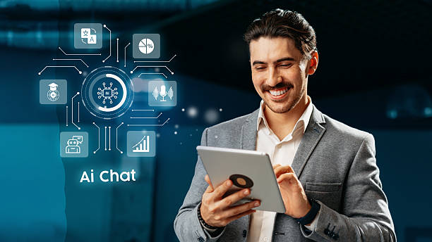 istock Professional man engaging with AI chat technology in a modern office environment 2251271989