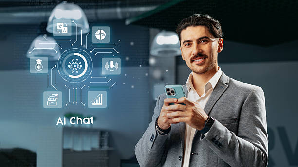 istock Professional man engaging with AI technology in a modern office environment 2251272033