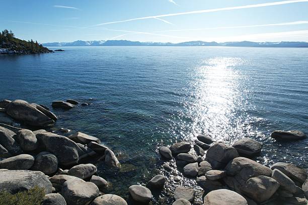 Stormy Sky Over the Rocky Shoreline of Lake Tahoe at Memorial Point, Lake Tahoe, Nevada, USA