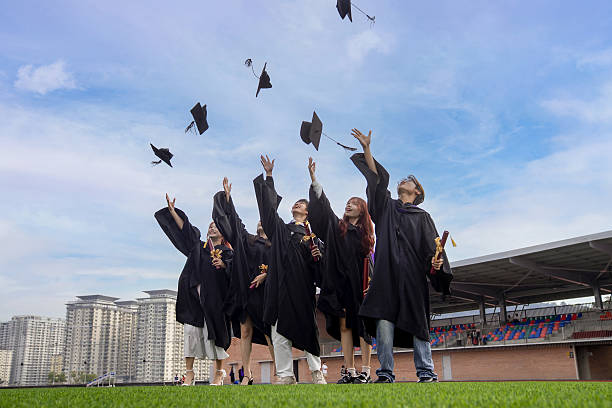 Part of a Series: group of college students  graduation day.