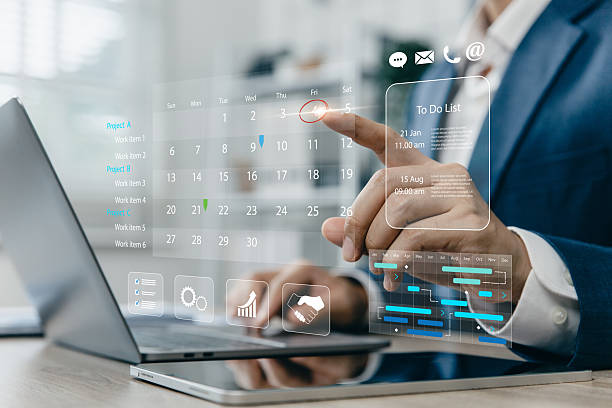 istock Management diagram with planning software on laptop screen. 2251289673