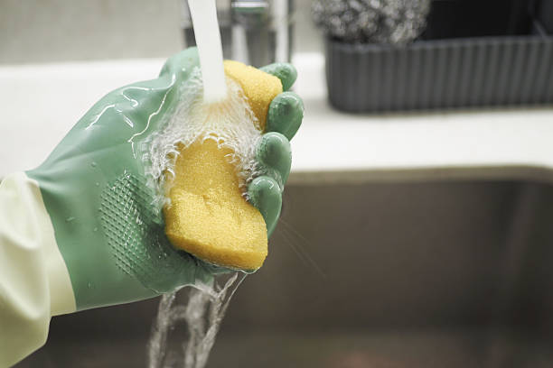 istock Washing a sponge under running water in the kitchen sink 2251298422